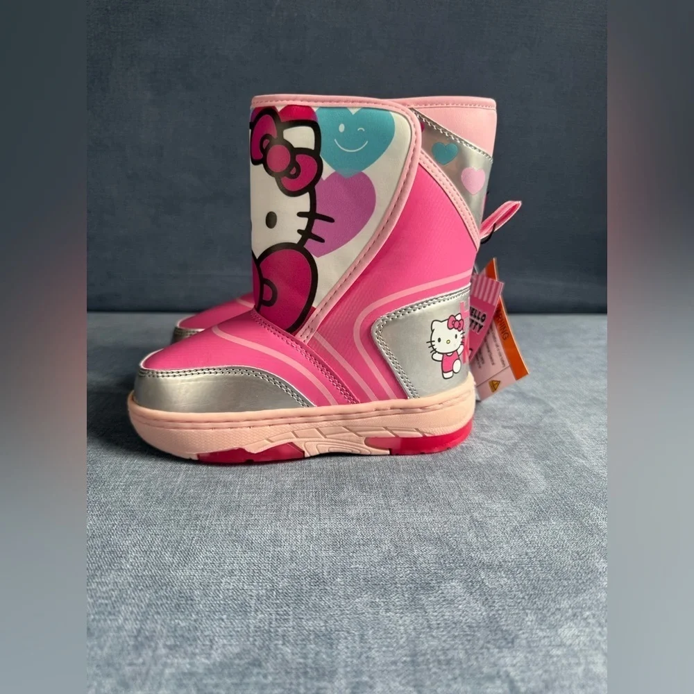 Hello Kitty Winter Snow Boots Toddler Girls SZ 10 Pink Velcro Closure Warm New